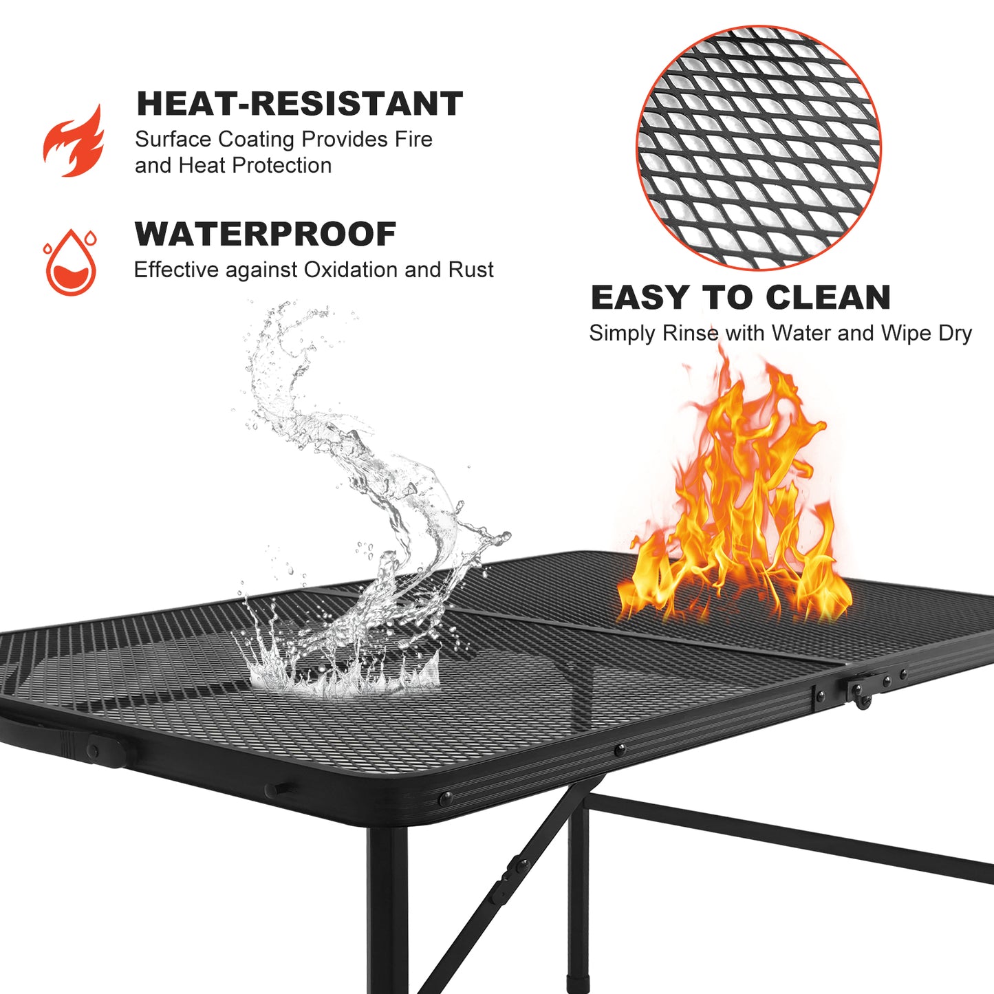 3FT Camping Table with Mesh Desktop, Lightweight & Portable Small Folding Grill Table Black image 4