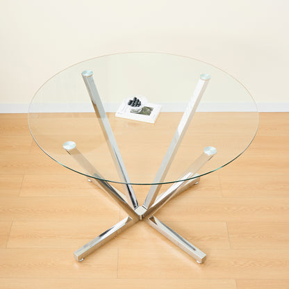 45.27"Round Dining Table,Tempered Glass Kitchen Tabe with Silver Chrome Plated Metal Legs,Modern Dining Room Table for for Kitchen, Living Room, Easy Assembly image 1
