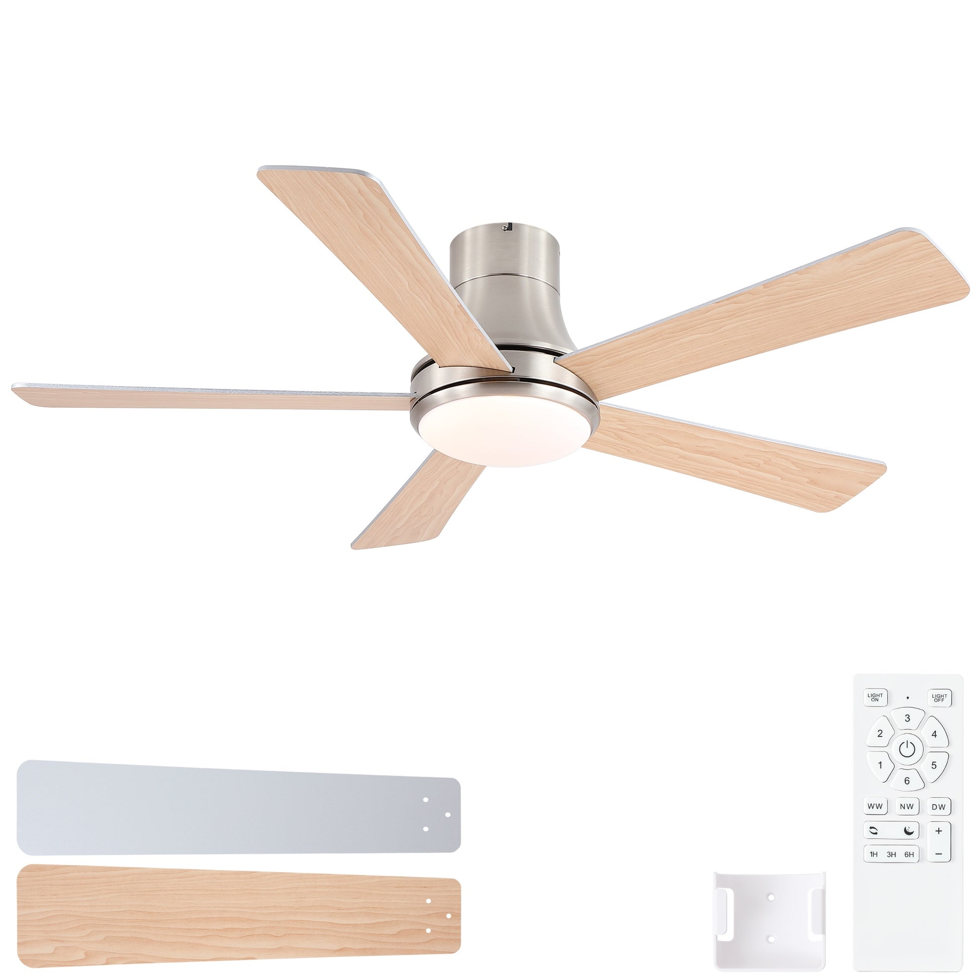 52 in. Farmhouse Brushed Nickel Integrated LED Smart Ceiling Fan with DC Remote Control for Bedroom, Living Room image 1