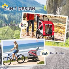 Aosom 2-in-1 Pet Bike Trailer for Small Dogs, Road-Visibility Bicycle Stroller, Weather-Strong Bike Wagon Trailer Sidecar Attachment, Red