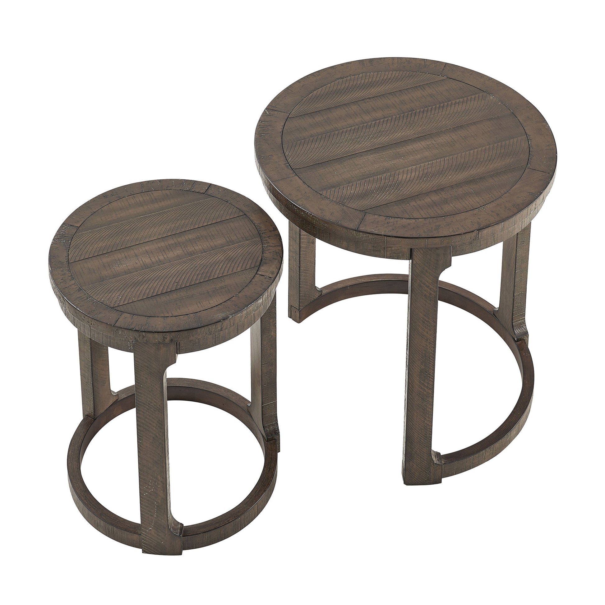 24 inch 2PCS Curved Traditional Round Circle Wooden Coffee Table Set,Mid Century Rustic Style Side Table,End Table for living Room,Office,Apartmen,Drak Brown image 4
