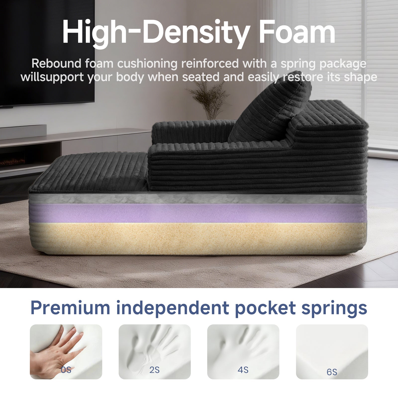 Small Chaise Lounges,Compressed Modular Chaise Lounge Sofa, Striped Corduroy Memory Foam Daybed, Single Lazy Floor Couch for Living Room Bedroom image 7