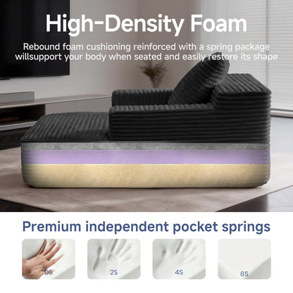 Small Chaise Lounges,Compressed Modular Chaise Lounge Sofa, Striped Corduroy Memory Foam Daybed, Single Lazy Floor Couch for Living Room Bedroom image 7