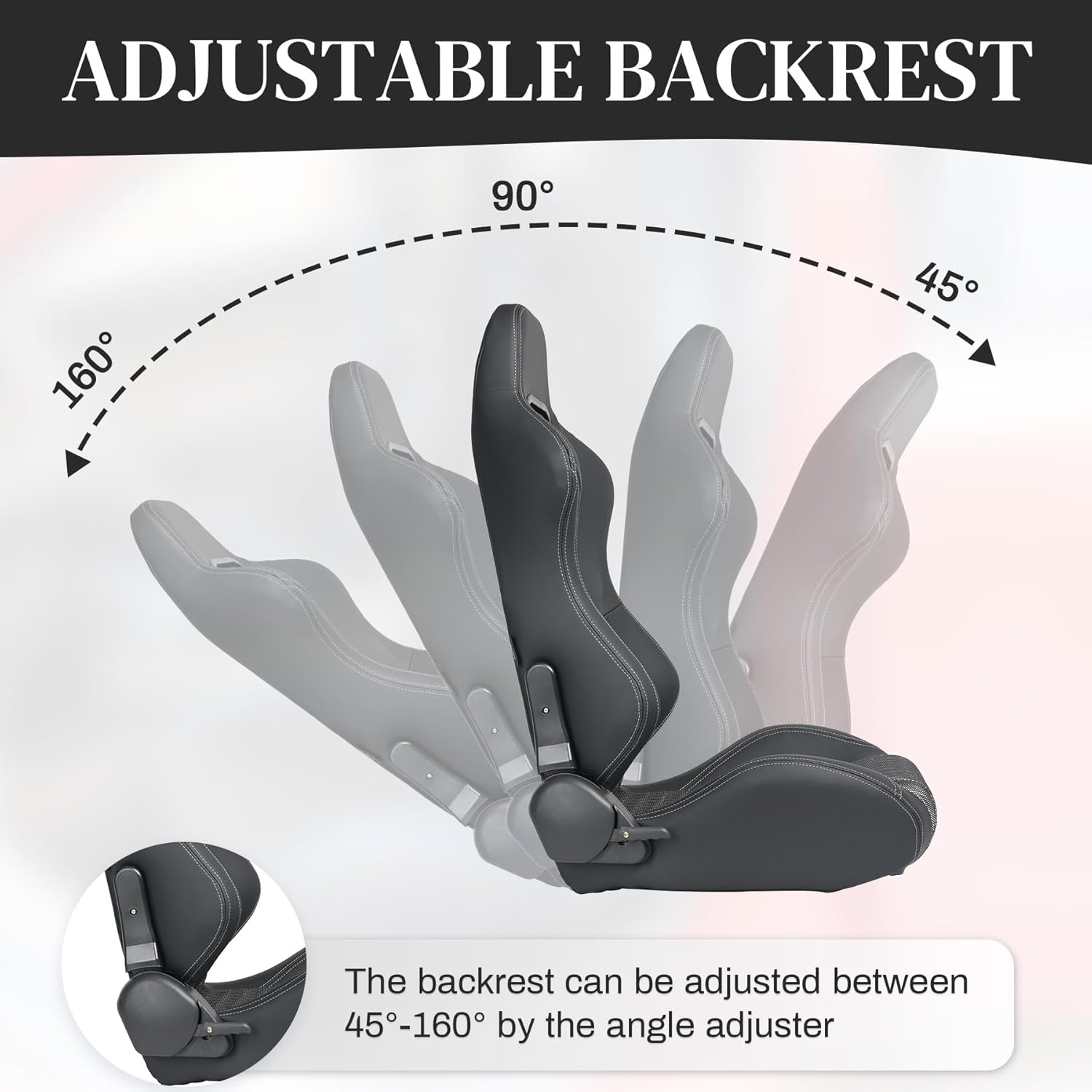 Driver's side 1PC Universal Racing Seats Stitch PVC Leather Reclinable Carbon Look Leather Back With Adjustor Slider(Not Including Seat Bracket) 1 box of 1 pieces image 7