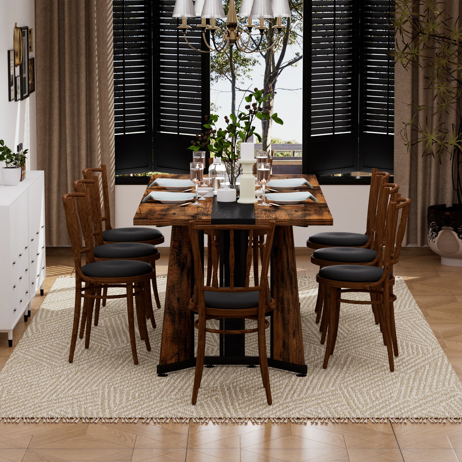 70.9"Rectangular Large Dining Table, Waterproof Large Desk for 8 People, Deluxe Family Dining Table with Adjustable Legs for Kitchen,Living Room,Office, Rustic Brown,70.9''W x 35.4''D x 30.3''H image 4