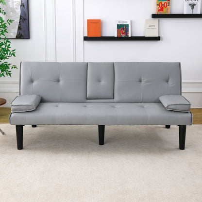 The 67-inch light gray PVC multi-functional sofa bed, with a foldable and cup holder design, makes it extremely convenient to turn the living room into a guest room image 4