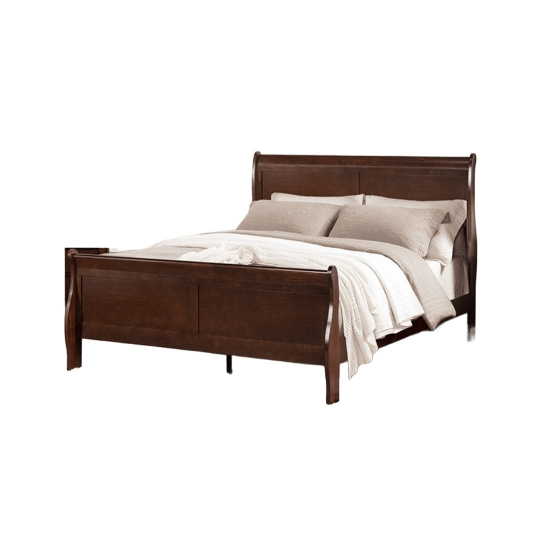 Dark Cherry Sleigh Design 1pc Queen Size Bed Bedroom Furniture Louis Phillipe Bed Bracket Feet Wooden image 3