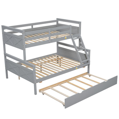 Twin over Full Bunk Bed with Ladder, Twin Size Trundle, Safety Guardrail, Gray image 12