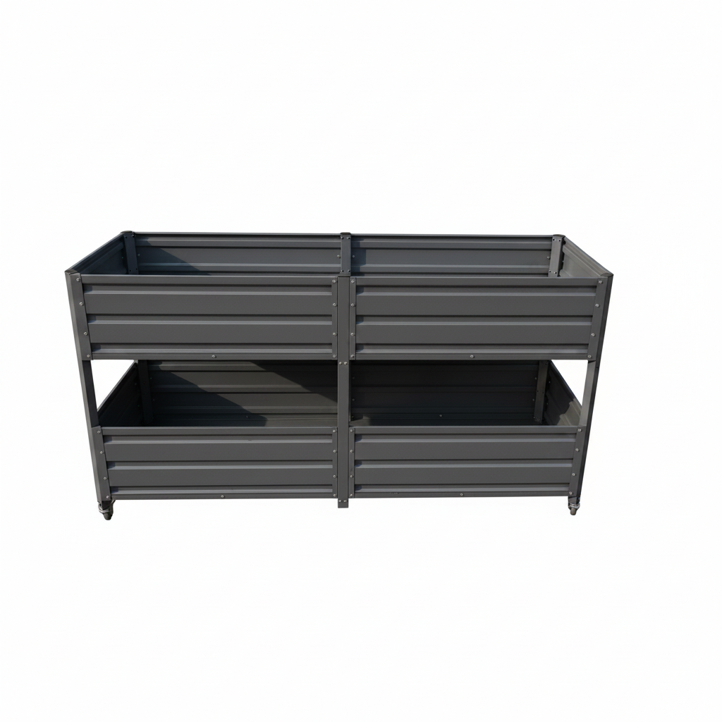 Dual Tier Elevated Metal Raised Garden Bed with Lockable Wheels, Staggered 2-Layer Raised Planter Box for Vegetables Herbs Flowers, Outdoor Patio Backyard Green Planting Bed,Grey image 9