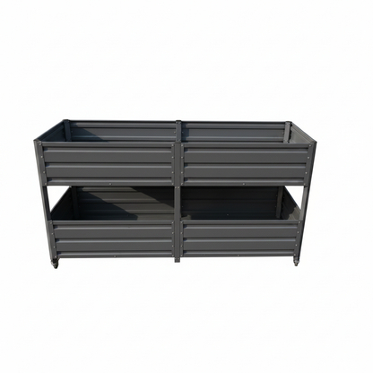 Dual Tier Elevated Metal Raised Garden Bed with Lockable Wheels, Staggered 2-Layer Raised Planter Box for Vegetables Herbs Flowers, Outdoor Patio Backyard Green Planting Bed,Grey image 9