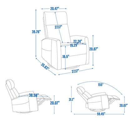 Heat Massage Manual Recliner Chair with Rocker and Swivel in Fabric for Living Room, Grey image 3