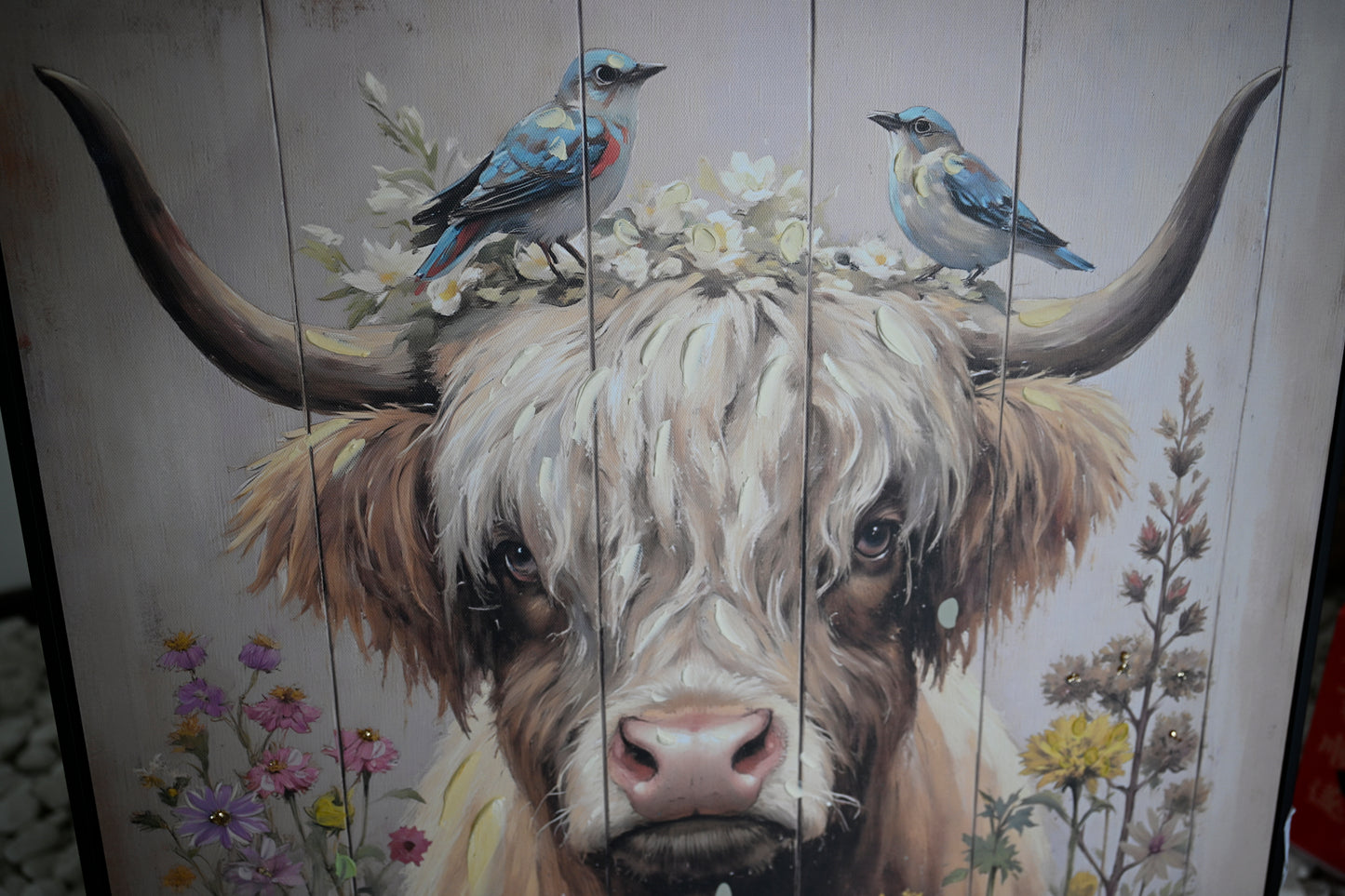 Farmhouse Highland Cow Wall Decor in Neutral colour: Rustic Cow and Chrysanthemum picture Canvas Art Print, Gift for Bathroom or Kitchen, Ideal Animal Artwork for Living Room 24*24INCH image 10