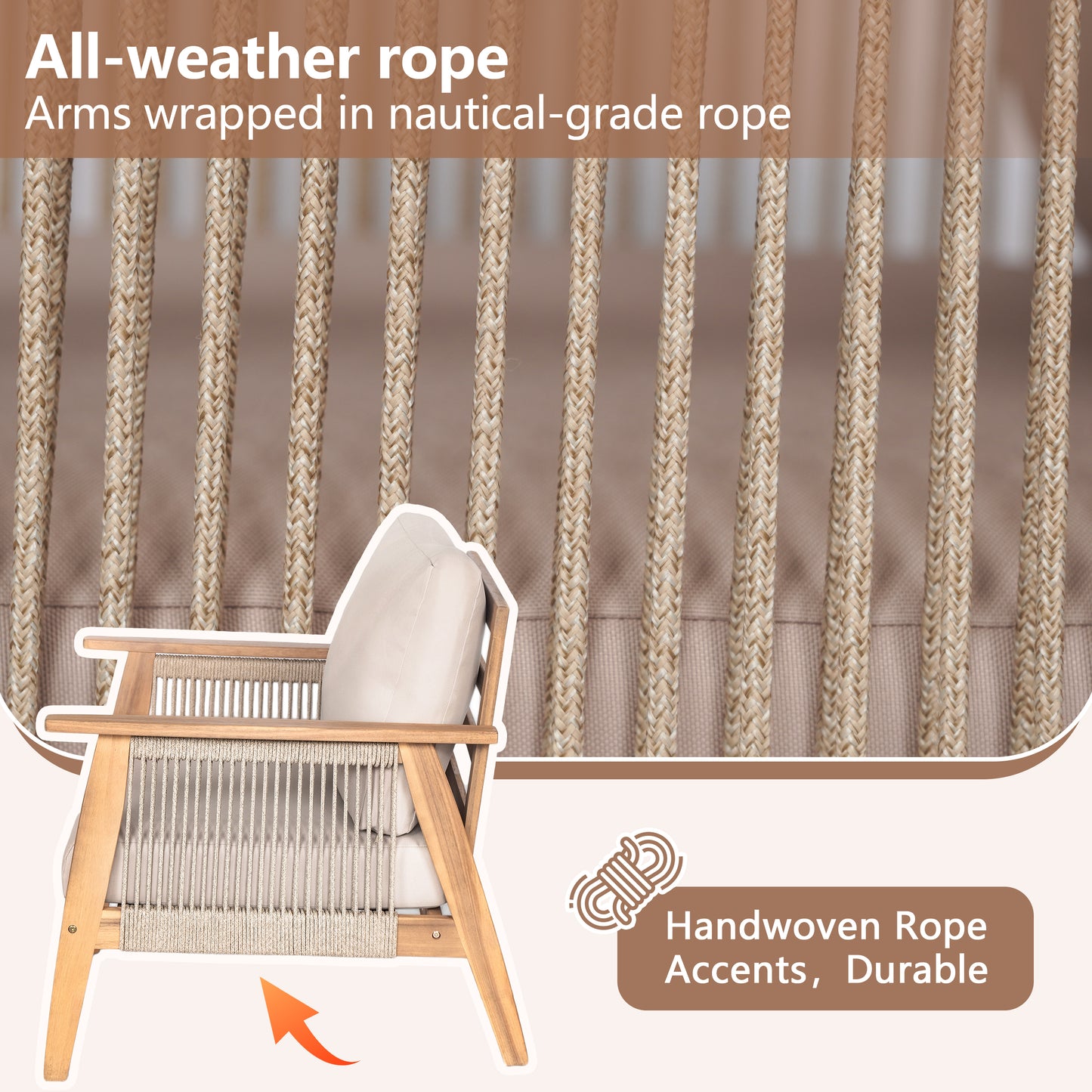 Outdoor Acacia Wood and Rope 3 Seater Patio Sofa image 5