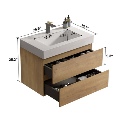 U041-Alice30-106 Alice 30" Natural Oak Bathroom Vanity with Sink, Large Storage Wall Mounted Floating Bathroom Vanity for Modern Bathroom, Pre-assembled image 9
