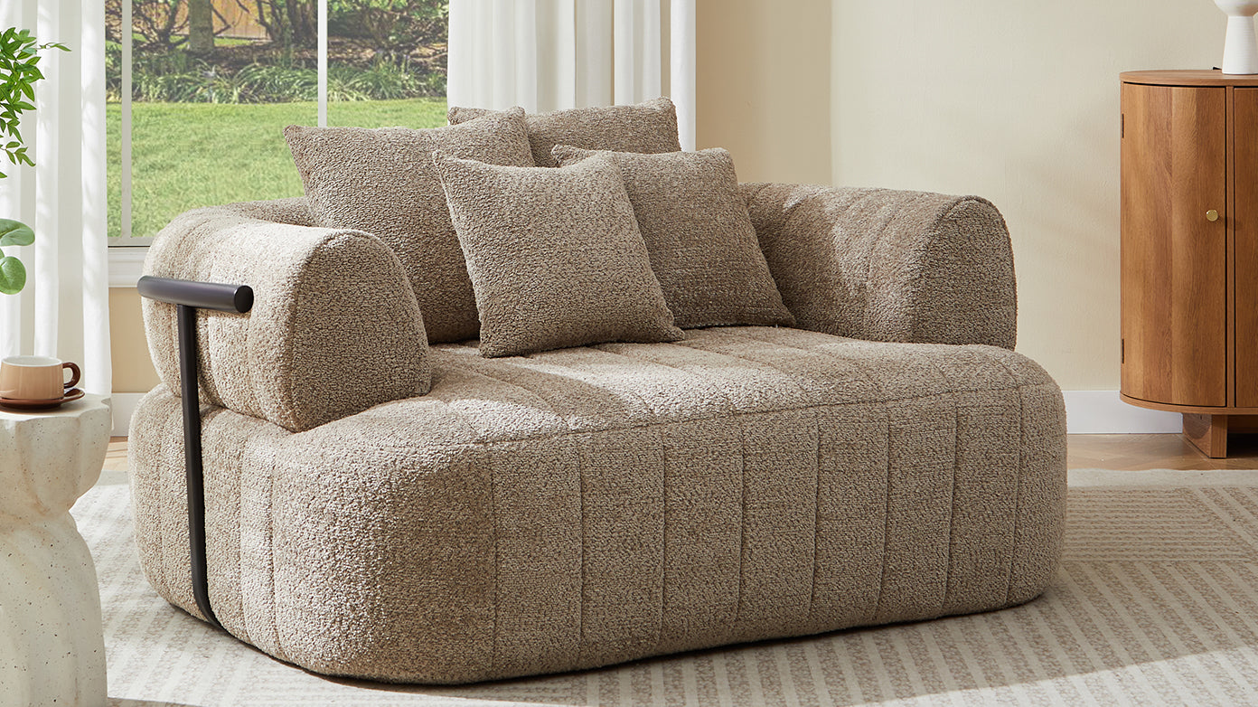 64" Oversized Boneless Chair Chaise Lounge Indoor with Metal Support, Upholstered Boucle Deep Seat Single Cloud Sofa Chair, Cozy Comfy Sofa Bed for Living Room & Bedroom image 3