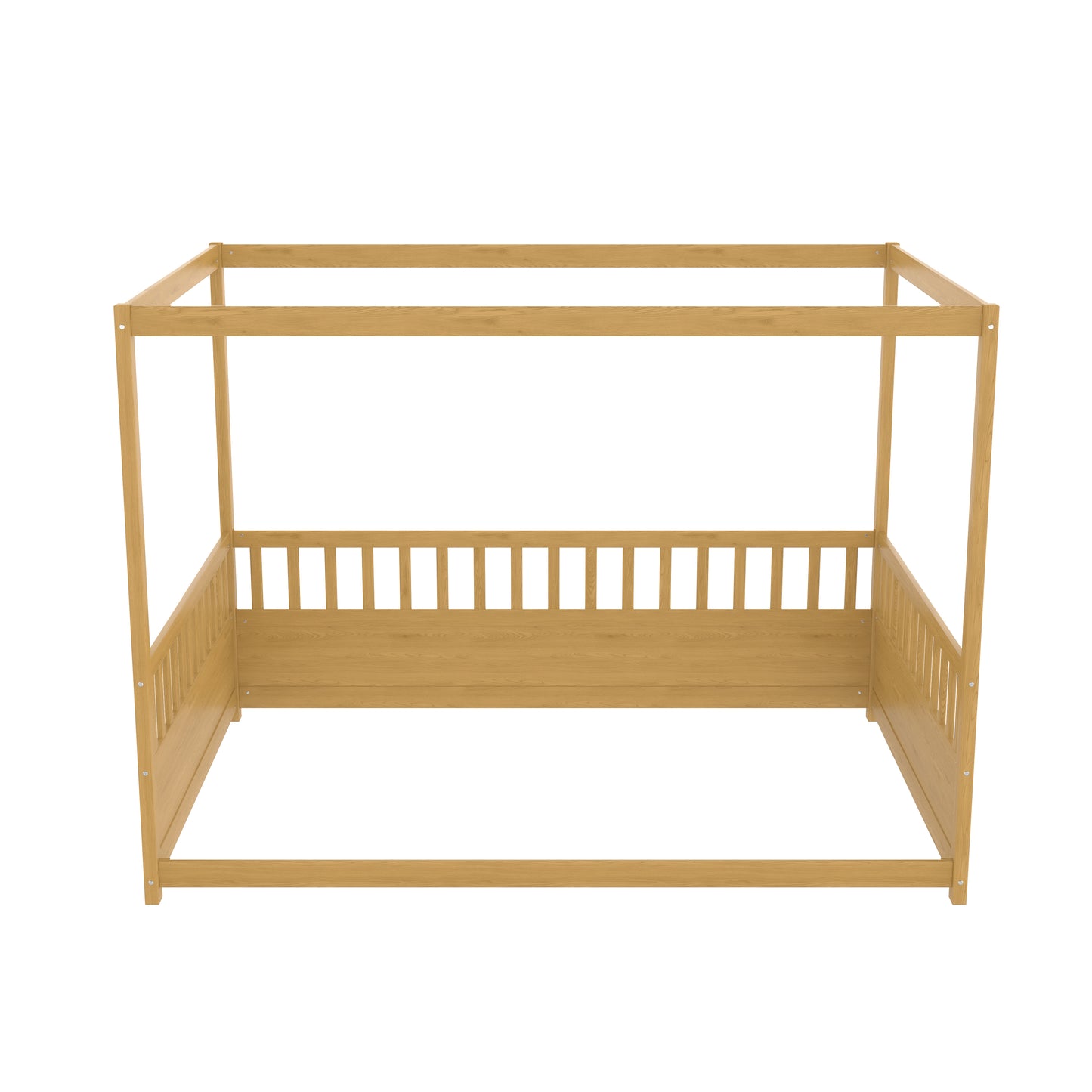 Full Size Canopy Bed Frame with Guardrails for Kids,Floor Bed Full with Four Poster Design,Kids Montessori Floor Bed,Wood Canopy Bed Frame for Girls,Boys(Full,Natural) image 6