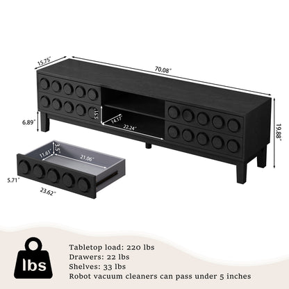Modern Mid-Century Media Console with 4 Drawers and Cable Management, TV Console Table for TVs up to 75",Entertainment Center for Living Room and Office(Black) image 10