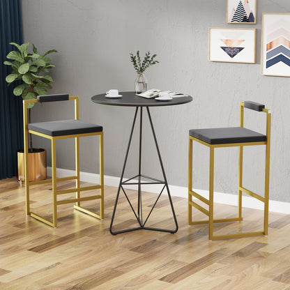 Set of 2 Bar Stools with Backrest & Footrest Counter Height Velvet Upholstered Dining Chairs for Kitchen Island (Gold & Gray) image 1