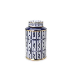 Elegant White Ceramic Ginger Jar with Blue Design - Stylish Home Decor