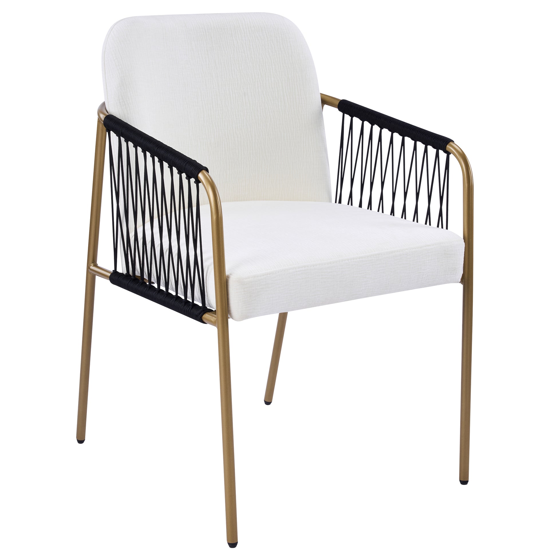 Modern Glam Upholstered Dining Chairs (Set of 2),Gold Metal Frame with Black Woven Armrests, Beige Fabric Seat image 4