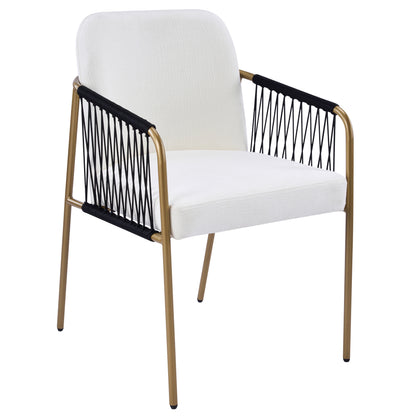 Modern Glam Upholstered Dining Chairs (Set of 2),Gold Metal Frame with Black Woven Armrests, Beige Fabric Seat image 4