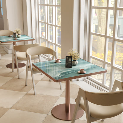 31.5"Square Modern Tulip Dining Table, Sintered Stone Tabletop with Luxury Faux Marble Print, Stainless Steel Bracket Base, Scratch & Wear Resistant, Waterproof Surface, Ideal for Indoor & Outdoor Use image 6