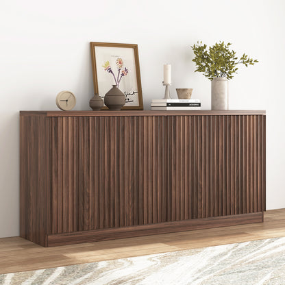 Buffet Cabinet with Storage, 62.60" Sideboard Cabinet with 4 Doors & Shelves, Wooden Kitchen Coffee Bar Credenza Storage for Living Room, Hallway Walnut image 8
