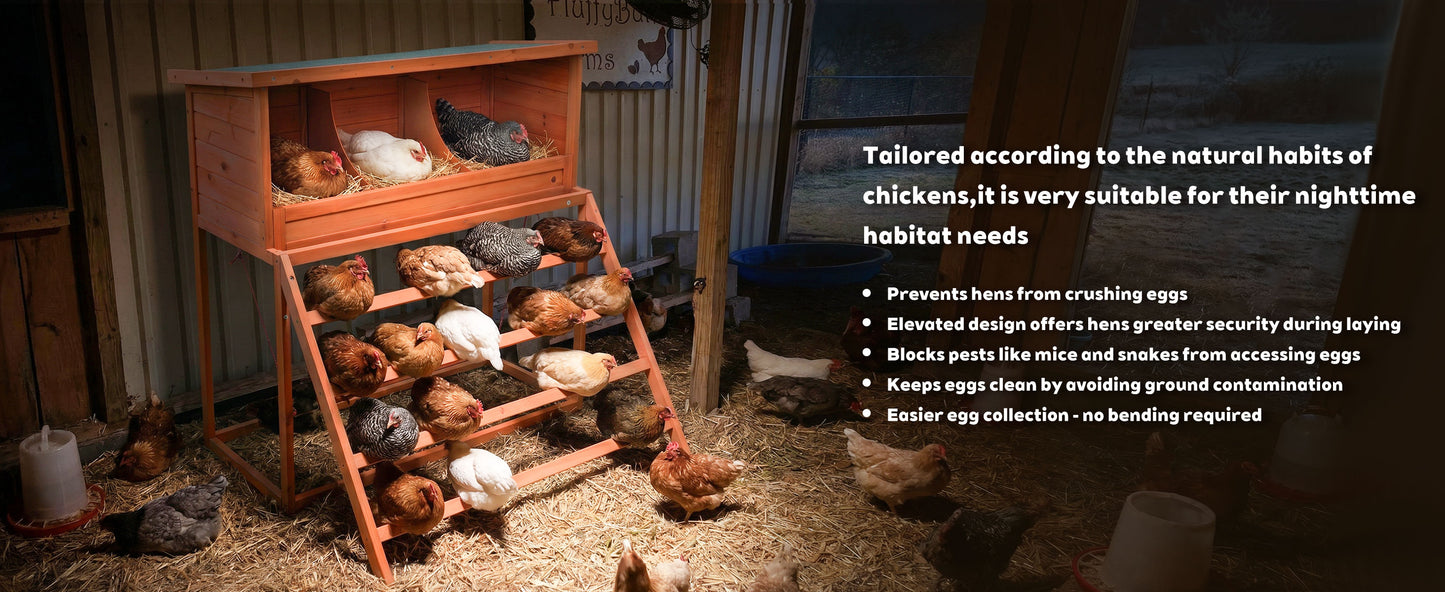 3-in-1 Nesting Boxes for Chickens with Perch and Swing- Wooden Chicken Nesting Box for Poultry 3 Compartments Laying Eggs Nest Box for Chickens, Hens, Ducks image 3