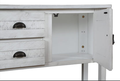 46'' Solid Wood Sideboard Console Table with 2 Drawers and Cabinets and Bottom Shelf, Retro Style Storage Dining Buffet Server Cabinet for Living Room Kitchen Dining Room (Antique White image 8