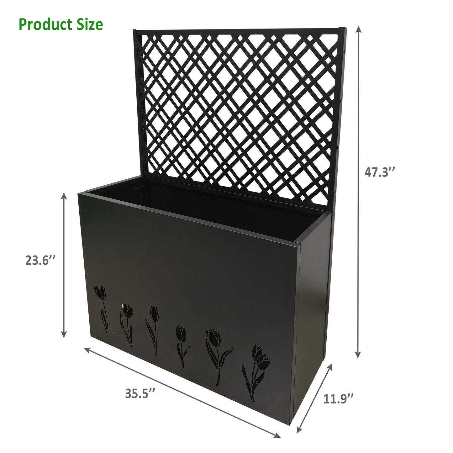 Tall Metal Planter Raised Garden Bed with Trellis 35.5in L x 11.9in W x 47.3in H - Large Flower Box Privacy Screen for Porch, Patio, Garden, Commercial Décor, Tulip Black image 5