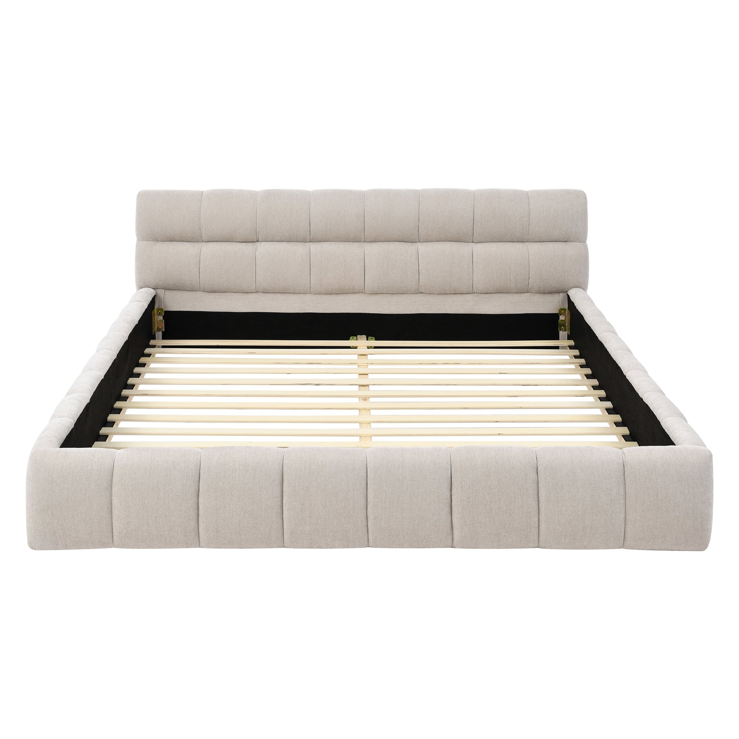 Queen Size Upholstered Bed Frame with Thick Fabric, Chenille Fabric Grounded Queen Size Platform Bed with Headboard and Solid Frame. No Box Spring Needed, Beige(68''*86.5''*23.5'') image 9