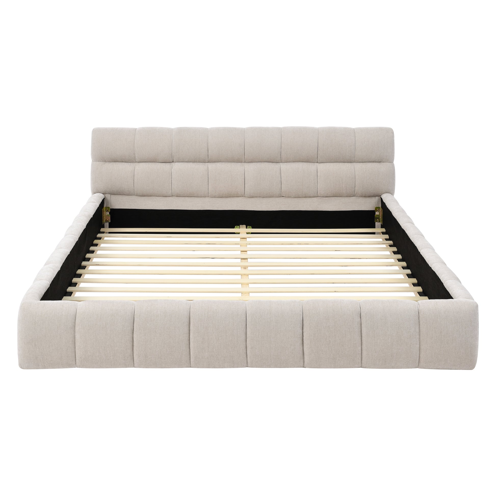 Queen Size Upholstered Bed Frame with Thick Fabric, Chenille Fabric Grounded Queen Size Platform Bed with Headboard and Solid Frame. No Box Spring Needed, Beige(68''*86.5''*23.5'') image 9