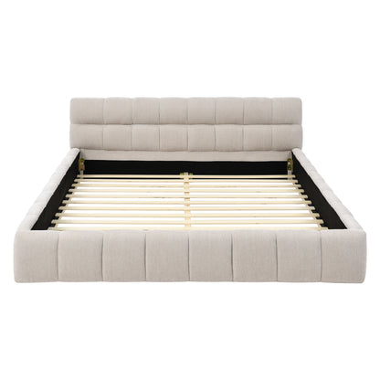 Queen Size Upholstered Bed Frame with Thick Fabric, Chenille Fabric Grounded Queen Size Platform Bed with Headboard and Solid Frame. No Box Spring Needed, Beige(68''*86.5''*23.5'') image 9