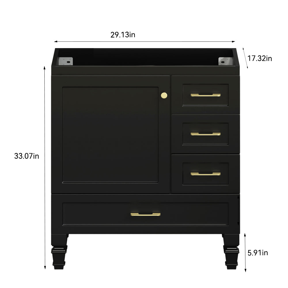30"Black Bathroom Vanity. Abundant Storage Cabinet -2 Soft close doors and 4 drawers (excluding the ceramic basin) image 3