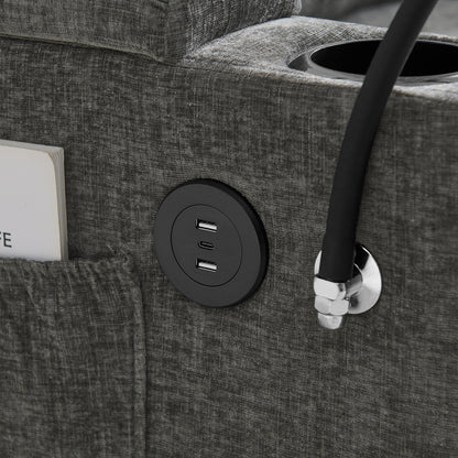 Single sofa recliner with manually adjustable backrest, USB charging port on the armrest side, phone stand included, hidden armrest storage, and a matching storage ottoman-Gray image 9
