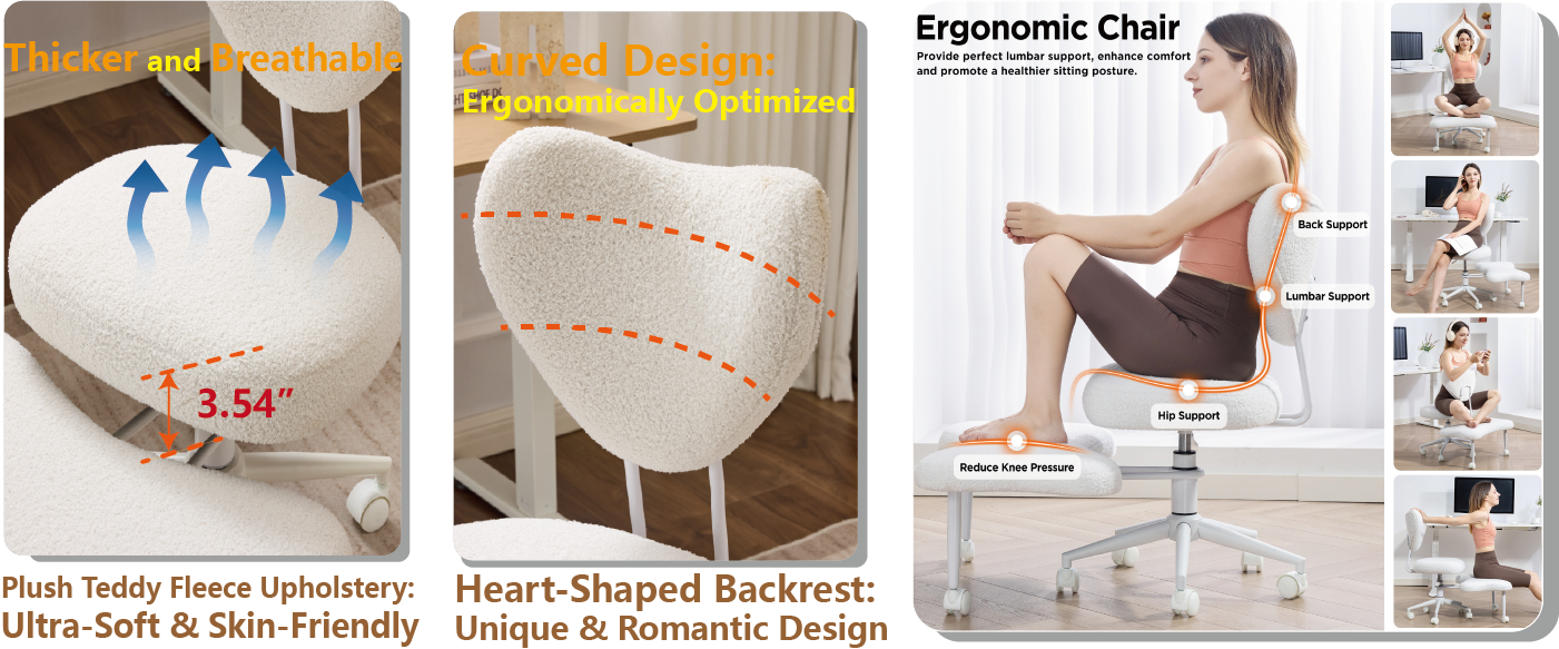 Meditation chair, an ergonomic cross-legged seating chair with lumbar support and a height-adjustable seat cushion, ideal for people engaged in high-intensity office work. Beige image 4