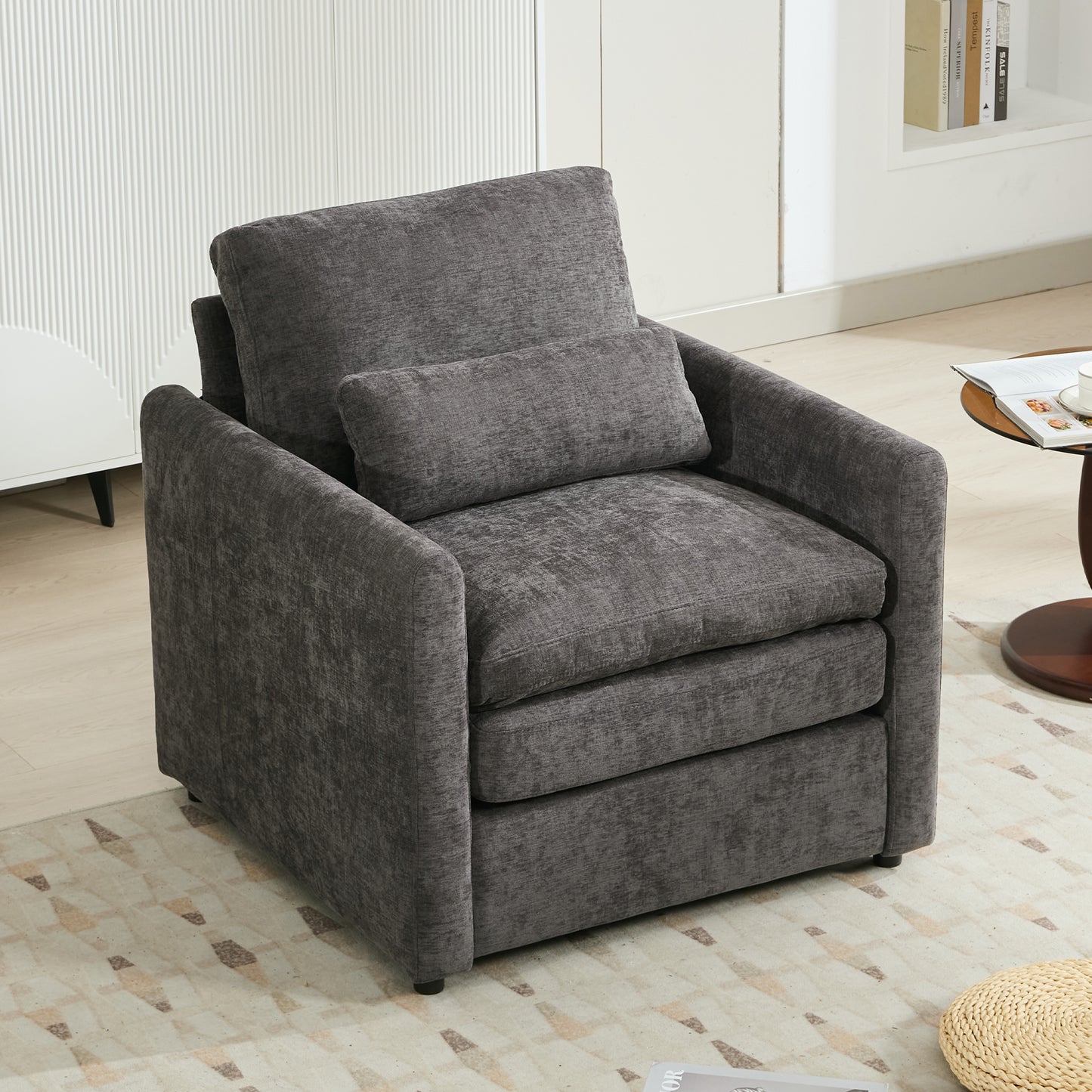 31.9" Cozy Upholstered Armchair Oversized Comfy Cloud Sofa Double Cushion Single Sofa Plush Cushion Armchair for Living Room, Grey image 1