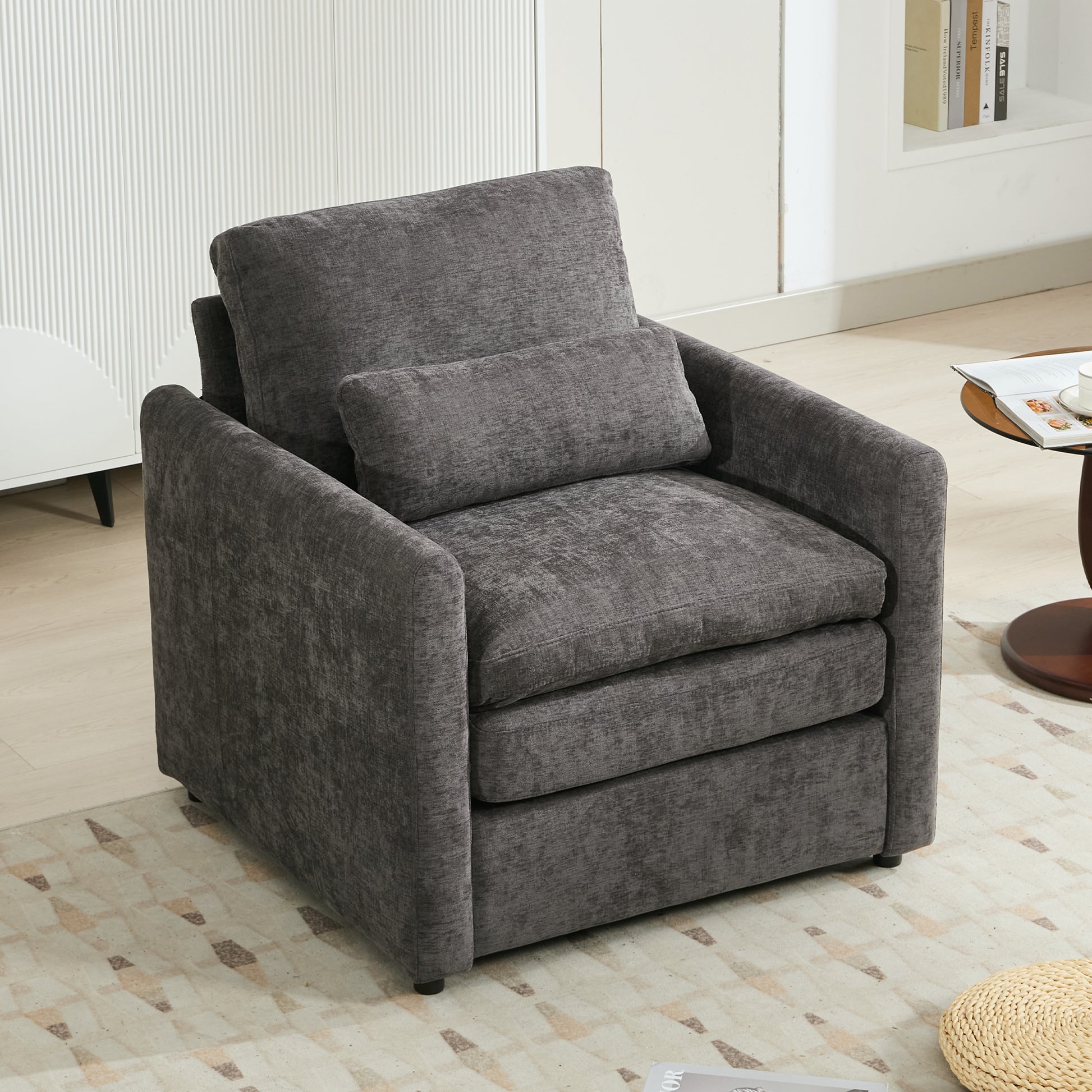 31.9" Cozy Upholstered Armchair Oversized Comfy Cloud Sofa Double Cushion Single Sofa Plush Cushion Armchair for Living Room, Grey image 1