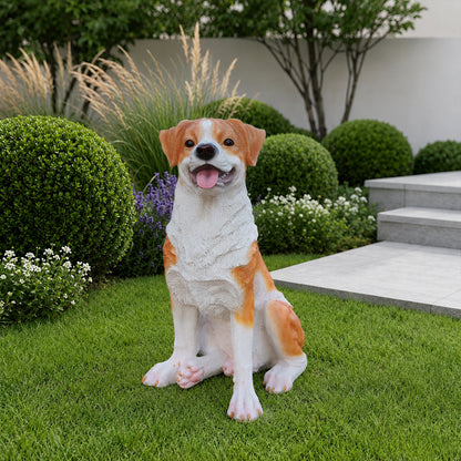 Lifelike Hound Dog Statue, Realistic Resin Animal Figurine for Indoor Outdoor Garden Lawn Yard Home Decor, Art Craft Gift, Brown+White image 12