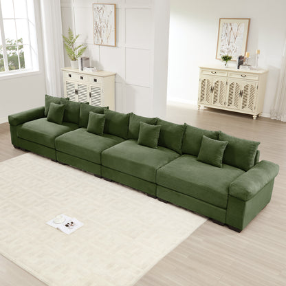 170" Oversized Cloud Modular Sectional Couch, Premium Corduroy 3-Seater Extra-Thick Armrests, Good Resilience Cushion,12 Throw Pillows, Ergonomic Design, Easy Assembly,For Living Rooms,Green image 1