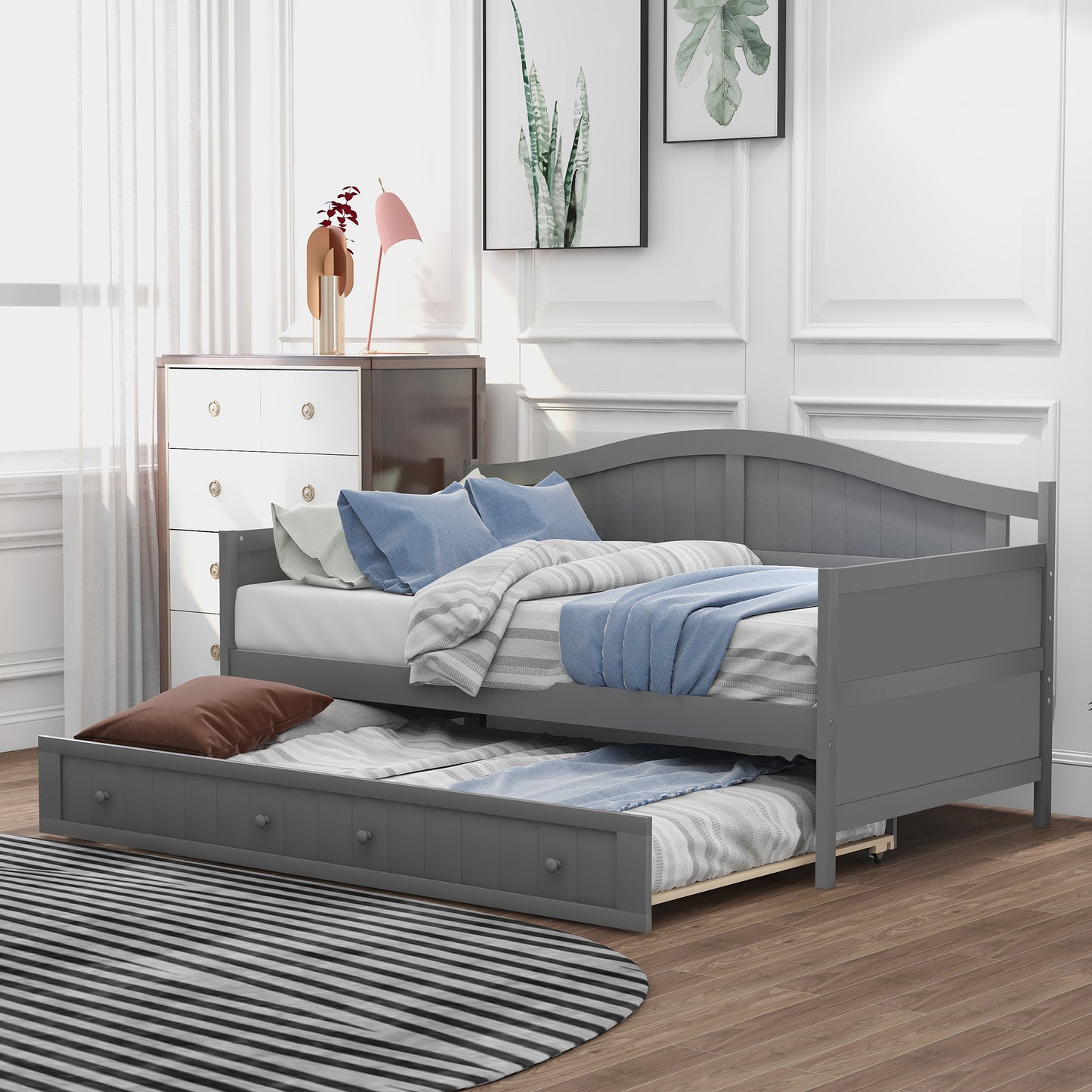 Twin Wooden Daybed with Trundle Bed, Sofa Bed for Bedroom Living Room,Gray(OLD SKU:WF192861AAE) image 1