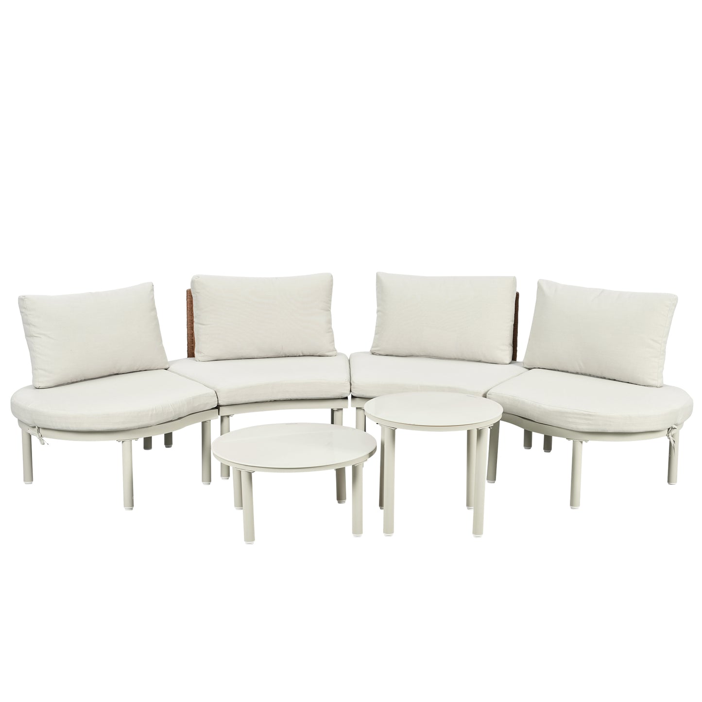 TOPMAX 6-Piece Patio Sofa Furniture Set, Half Moon Outdoor Sectional Sofa with 2 High-Low Coffee Tables, PE Wicker Rattan, Tempered Glass, 4 Pillows & Cushions, for Backyard, Garden, Poolside,Beige image 11