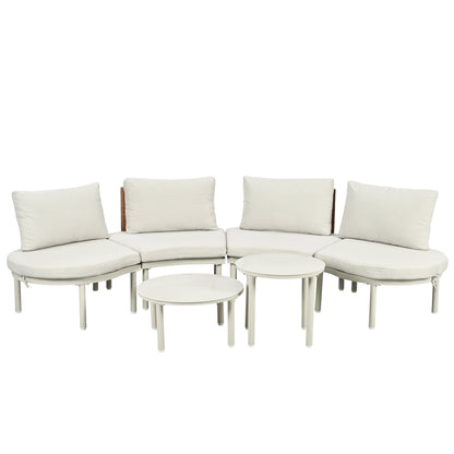 TOPMAX 6-Piece Patio Sofa Furniture Set, Half Moon Outdoor Sectional Sofa with 2 High-Low Coffee Tables, PE Wicker Rattan, Tempered Glass, 4 Pillows & Cushions, for Backyard, Garden, Poolside,Beige image 11