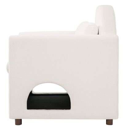 Beige Pet Friendly Accent Chair with Hidden Pet Nook, Acacia Wood Legs, 220lbs Weight Capacity, Modern Upholstered Armchair for Living Room image 8