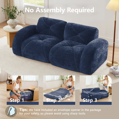2-seater Tufted Sofa Couches With boneless Sofa,Soft Velvet Fabric,Bottom Anti-Slip Design,32D High Density Sponge,Ergonomic Design Bottom,No Assembly Required,Fits Living Rooms,Blue image 4