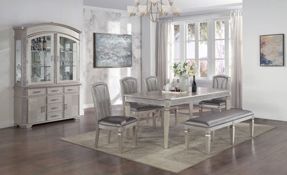 1-Pc Modern Glam Long Bench Upholstered Seat Sparkling Embellishments Silver Gray Finish Furniture Bedroom Living Room D image 5