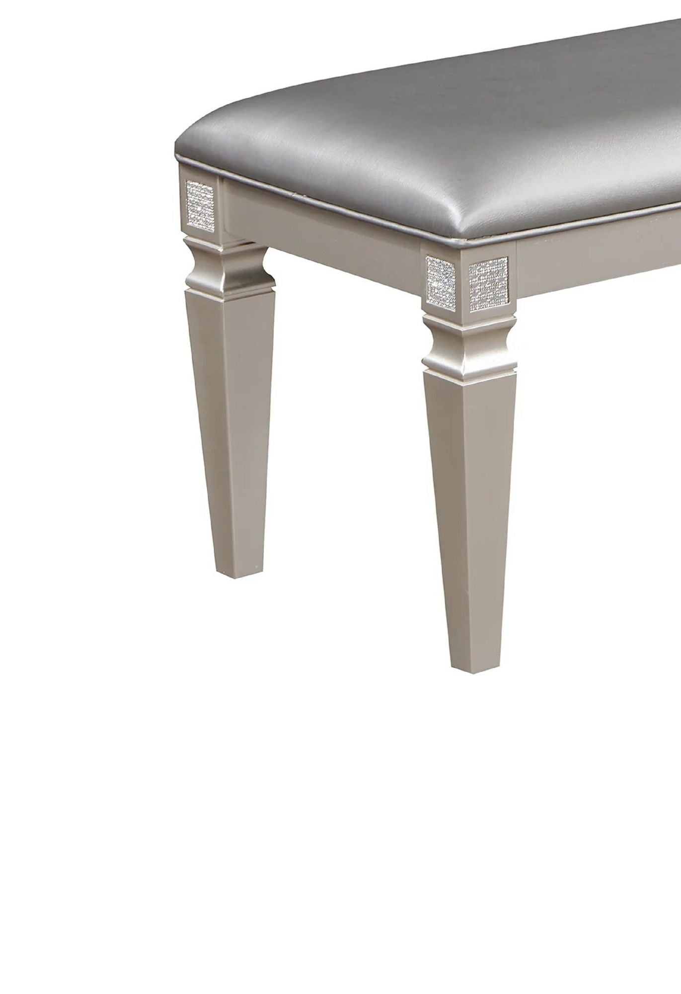 1-Pc Modern Glam Long Bench Upholstered Seat Sparkling Embellishments Silver Gray Finish Furniture Bedroom Living Room D image 3