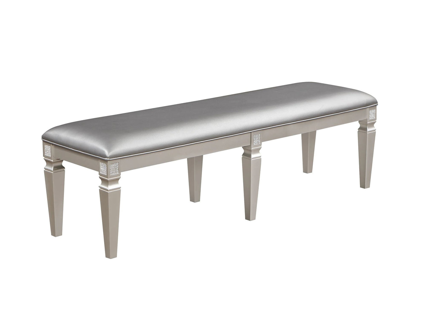 1-Pc Modern Glam Long Bench Upholstered Seat Sparkling Embellishments Silver Gray Finish Furniture Bedroom Living Room D image 1