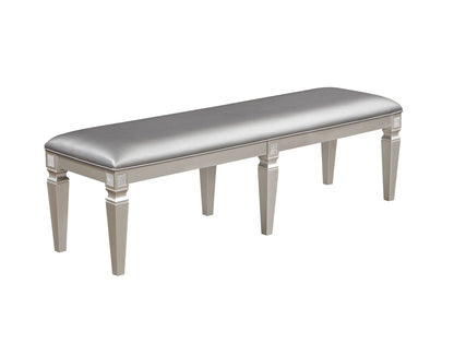 1-Pc Modern Glam Long Bench Upholstered Seat Sparkling Embellishments Silver Gray Finish Furniture Bedroom Living Room D image 1