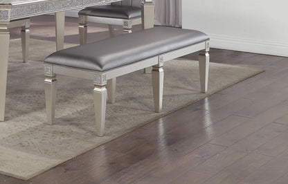 1-Pc Modern Glam Long Bench Upholstered Seat Sparkling Embellishments Silver Gray Finish Furniture Bedroom Living Room D image 2
